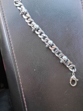 Men's Skull Chain Bracelet - Silver